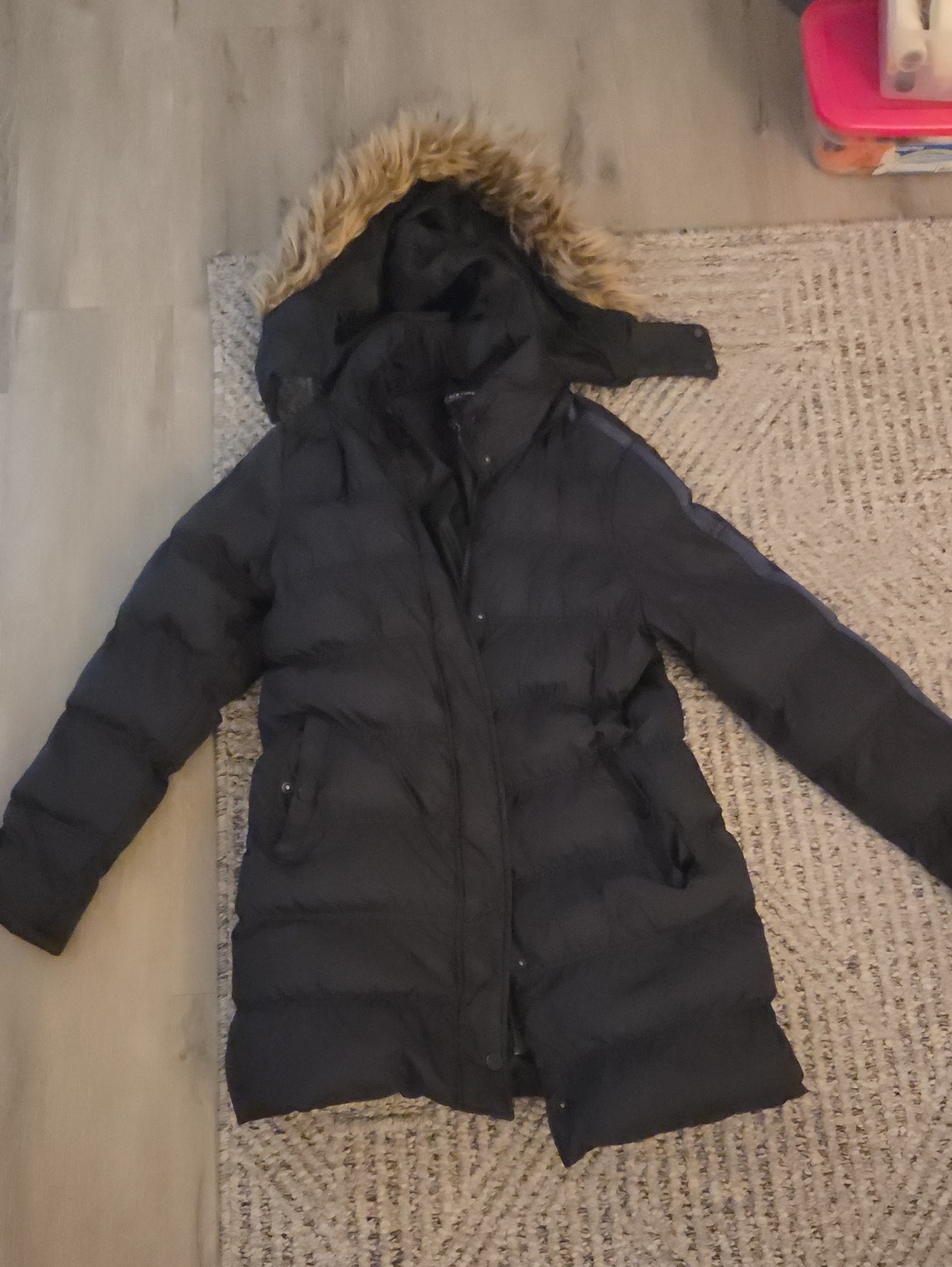 Marc New York Black Hooded Faux-Fur Trim Puffer Jacket